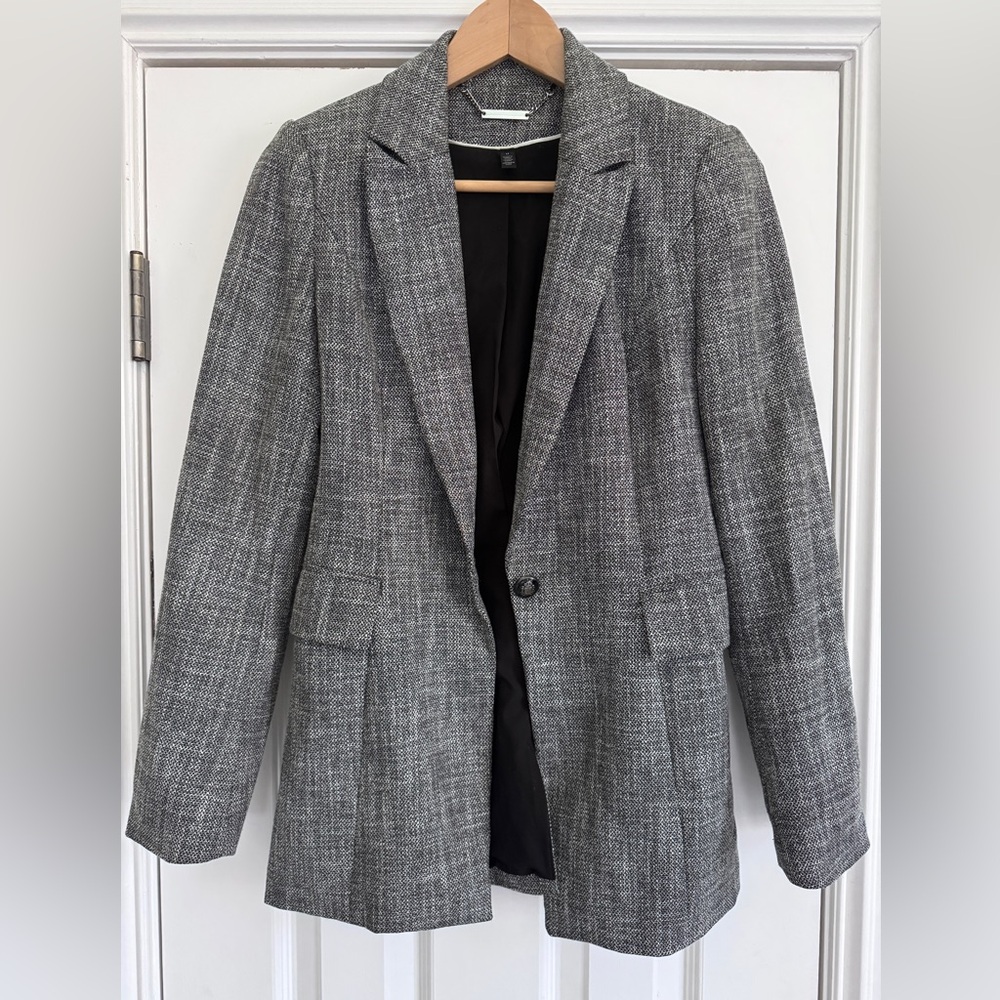 White House Black Market Gray Textured Single-Button Blazer